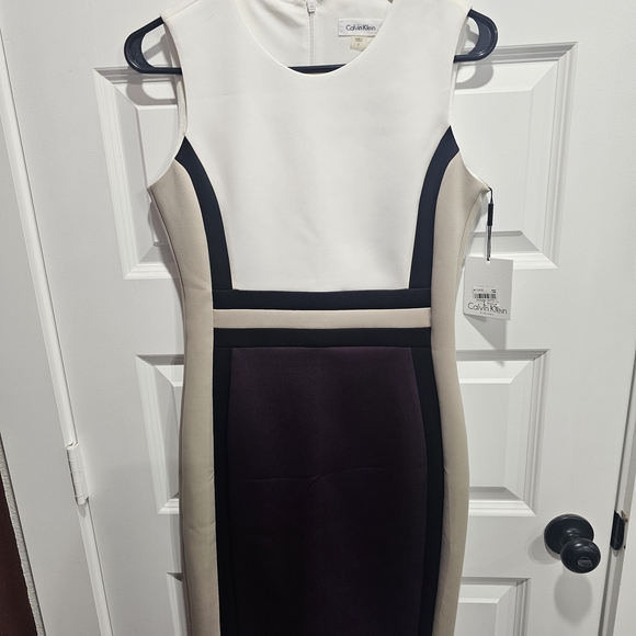 Calvin Klein Dresses & Skirts - Calvin Klein Ivory, Black & Plum Colorblock Midi Sheath Dress